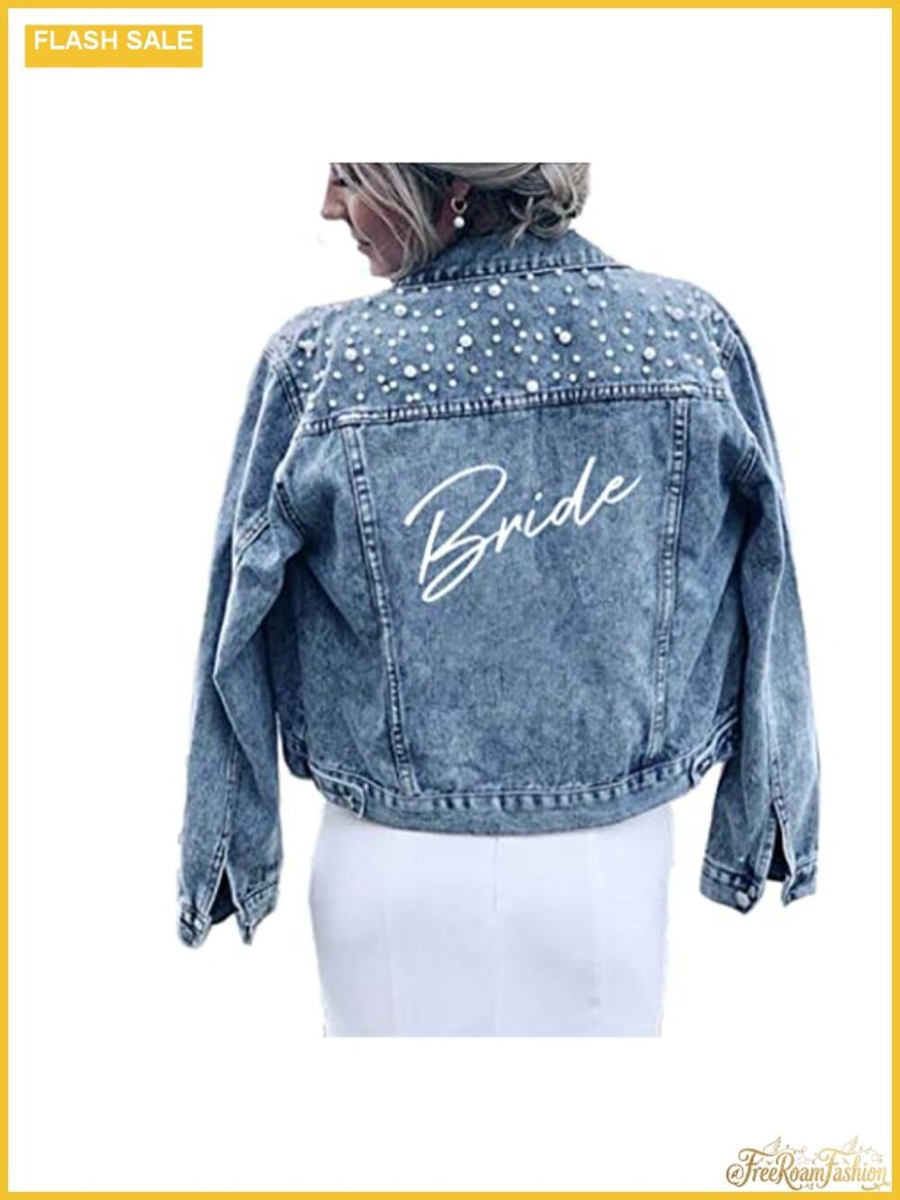 Custom Bride Denim Jacket Pearl Mrs Bachelorette Hen Party